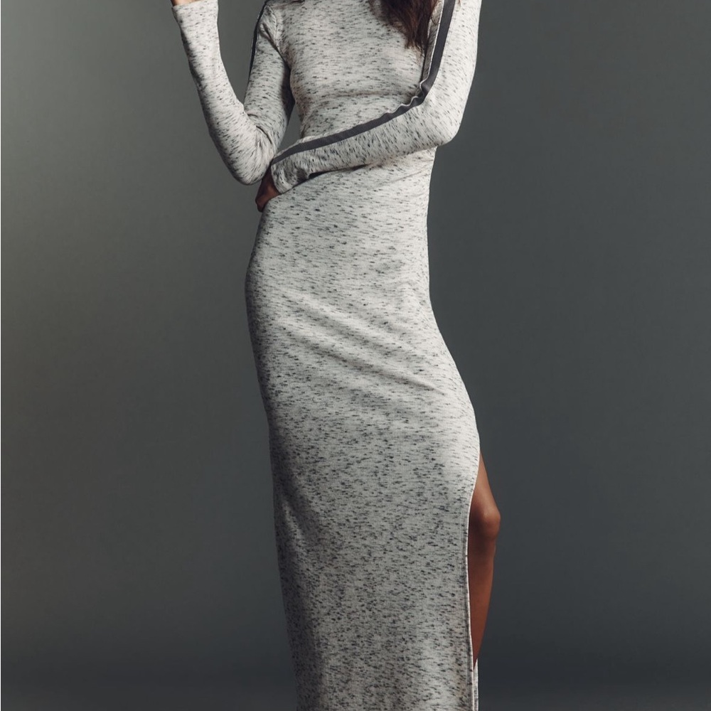 Anthropologie Heathered Gray Long-Sleeve Maxi Dress with Side Slit